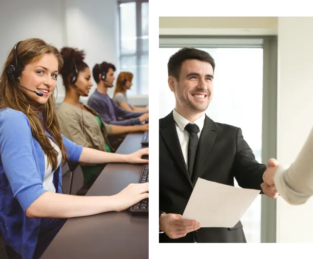 A collage of people in a B2B marketing agency call center.