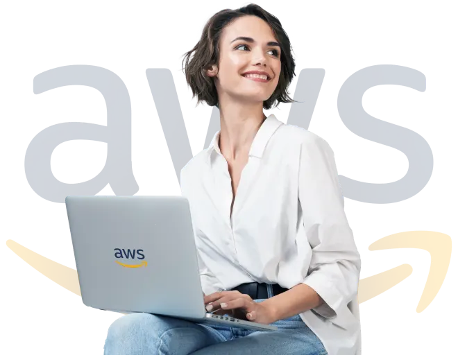 A women using laptop that have AWL logo on it